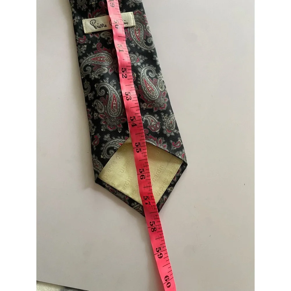 Pierre Cardin Men Paisley Necktie Black Red Gold Silk Blend Classic Designer Tie